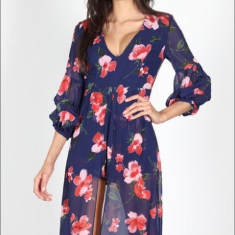 Navy floral romper dress